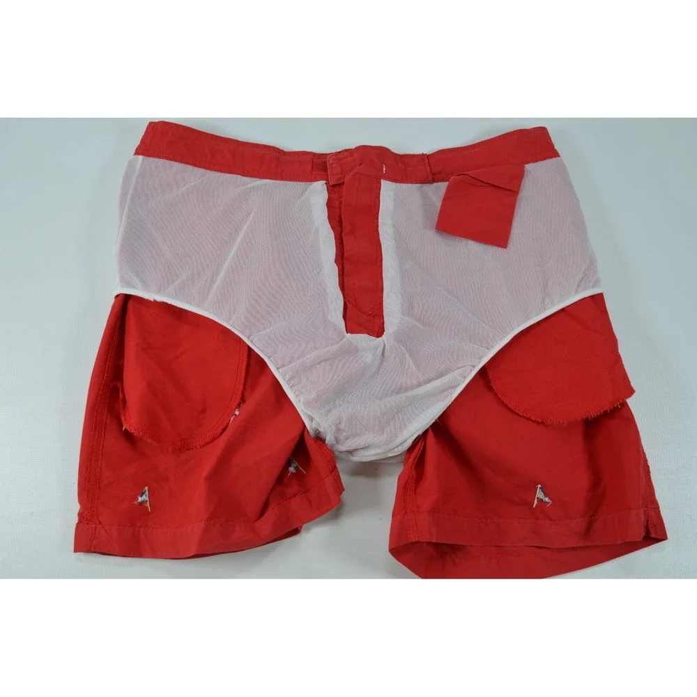 POLO by Ralph Lauren Men's‎ XL Red Swim Trunks  Mesh Lined Embroidered Flags